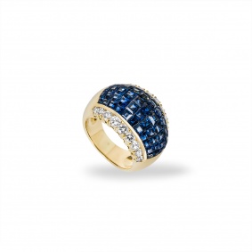Yellow Gold Sapphire & Diamond Bombe Ring
